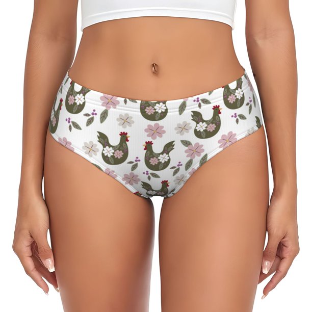 Balery Flowe Rooster Ropa Interior de Algodón para Mujer con Dibujo – Braguitas Cómodas y Elásticas, Estilo Clásico-Small