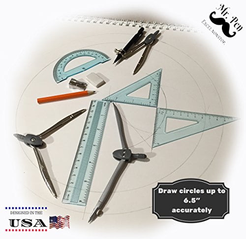 3 pcs COMPASS SET with Pencil 6 Ruler & Protractor
