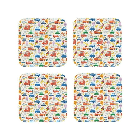 

Vsdgher Cartoon Transportation Leather Coasters for Drinks Durable Drink Coasters 4 Set for Tabletop Protection Luxurious Home Décor and Housewarming Gift-Square