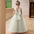 thumbnail image 6 of Elegant V-Back Satin Dress for Girls, Formal Flower Girl Gown for Wedding Birthday Party, Toddler Communion Dress with Bow Sash, 6 of 7