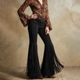 thumbnail image 5 of Karymi Sweatpants Women Western Style Fringe Bell Bottom Trousers, Solid High Waist Flare Long Pants, Slim Fit Stretch Retro Cowboy Pants , Belt Not Included Women's Clothing, 5 of 6