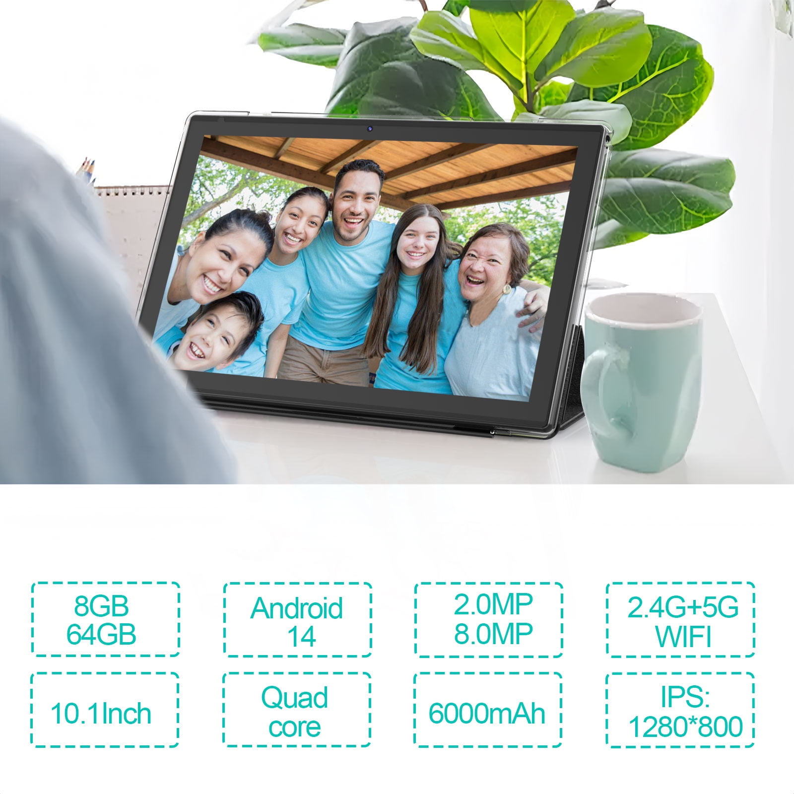 2024 Newest Android 12.0, 10.1 Inch Tablet with Keyboard Case, 4GB+64GB ROM/1TB Expand Tablets, Quad Core, HD Touch Screen, Dual Carema, Games, 2.4G/5G Wi-Fi 6, BT, Google GMS Certified Black