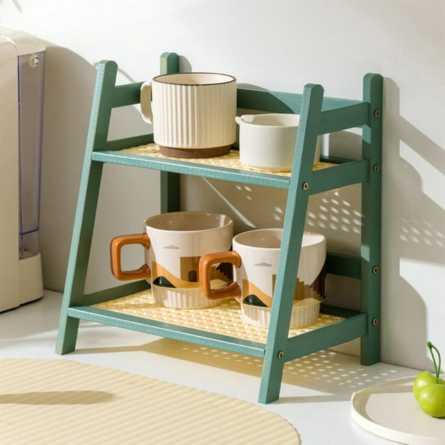 New Wooden Double Layer Rack, Desktop Storage Rack Compact Tabletop Storage Rack, Versatile Organizer for Kitchen, Office, Dining Room, Ideal for Coffee Mug
