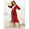 thumbnail image 6 of PajamaX Women's Fleece Hooded Bathrobe Soft Plush Long Spa Robe Lightweight Fluffy Cozy Shower Bathrobe (L, Burgundy), 6 of 7