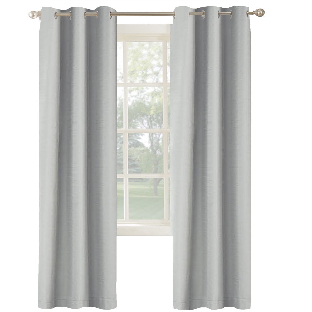 Mainstays Olan Textured Solid Blackout Grommet Curtain Panel Pair Window Treatment, Set of 2 Room Darkening Drapes for Bedroom, Silver, 37" W x 84" L