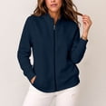 thumbnail image 2 of Besolor Women Zip up Jackets Long Sleeve Stand Collar Fleece Warm Fall Casual Outerwear Jacket Coat with Pockets(Large,Navy), 2 of 5
