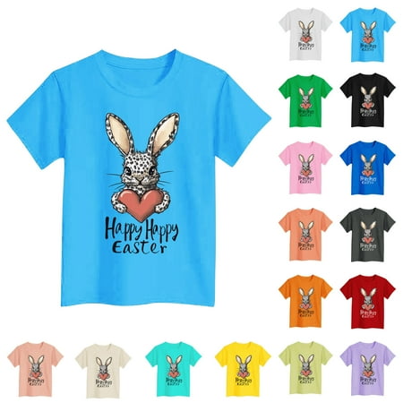 USSUMA Baby Girl Clothes Round Neck Short Sleeve Easter Bunny Prints Pullover Tshirt Casual Tops Loose Flowy Girls Clothes for Daily Wear Yellow 160 Holiday s