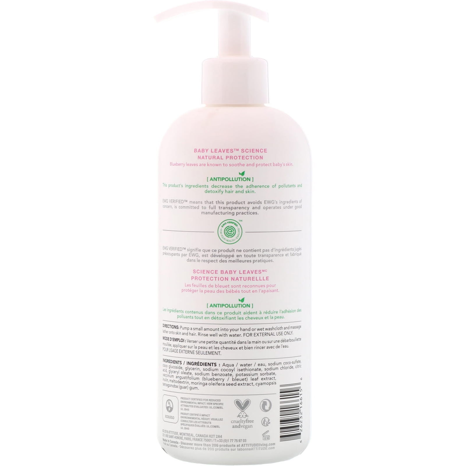 ATTITUDE  Baby Leaves Science  2-In-1 Natural Shampoo   Body Wash  Fragrance-Free  16 fl oz  473 ml