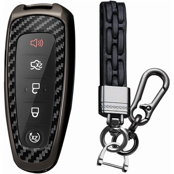 Key Fob Cover Compatible with Ford C-Max Edge Escape Expedition Explorer Flex Keychain Case Holder Protector,1,Leather keychain-Black