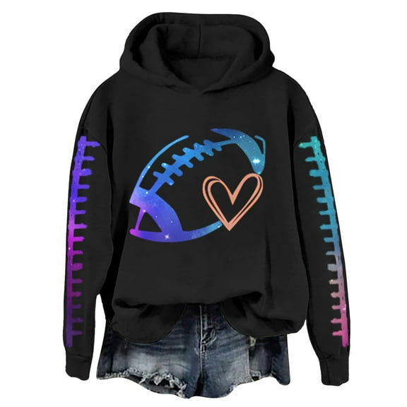ZSQDM Women's Hoodies Sweatshirts Black Hoodies Woman Football Sweatshirt for Women Graphic Print Sunday Casual Long Sleeve Crewneck 2025 Fall Pullover Polyester Women Polyester Hoodie(L)