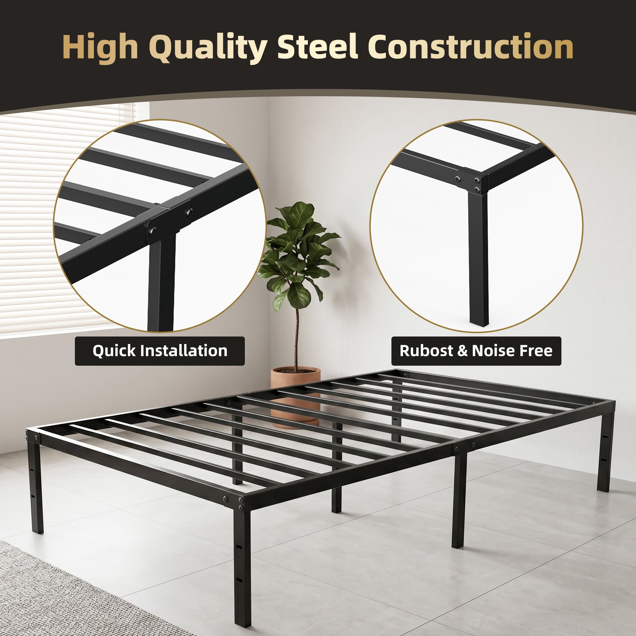 EDX 12 Inch Metal Platform Bed Frame with Steel Slats, No Box Spring Needed, Noise Free, Easy Assembly, Twin
