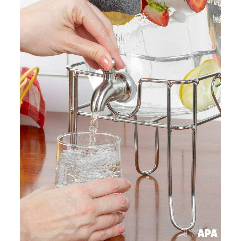 Outdoor Glass Beverage Dispenser with Sturdy Metal Base, Stainless Steel  Spigot & Hanging Chalkboard - Drink Dispenser for Lemonade, Tea, Cold Water  