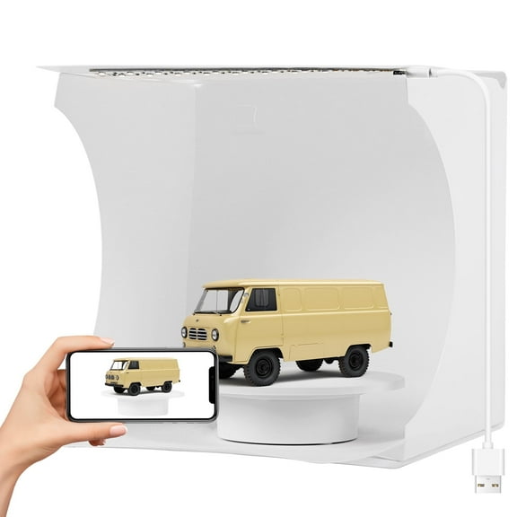 Mini LED Photo Studio Box with 360° Rotating Stand, Portable Photography Light Box Kit with Multiple Backgrounds for Small Product Shooting (Jewelry, Toys, Crafts)