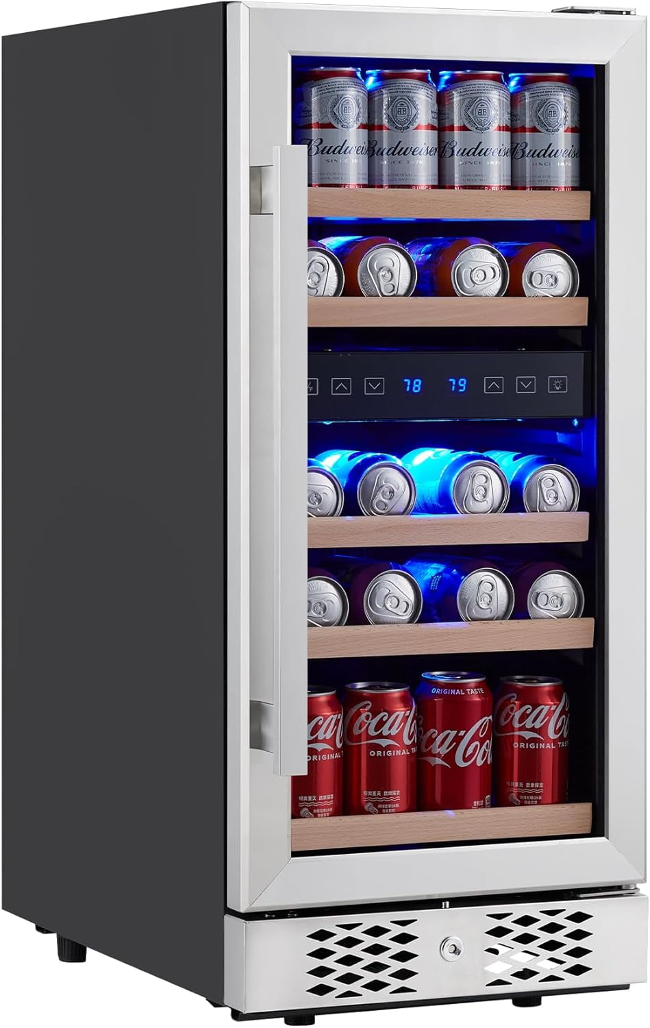 Historyli Beverage Refrigerator-96 Can with Lock-Freestanding/Built-in,Dual Zone Wine Cooler with Digital Touch Screen,Low Noise Compressor Drink Fridge for Beer,Soda,Bottles-As shown
