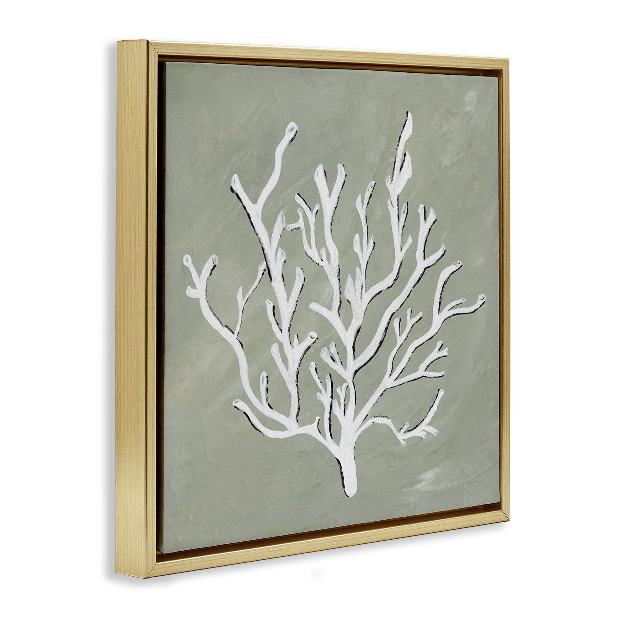 Stupell Industries White Coral Impression Coastal Painting Gold Floater Framed Canvas Art Print Wall Art, 25 x 25