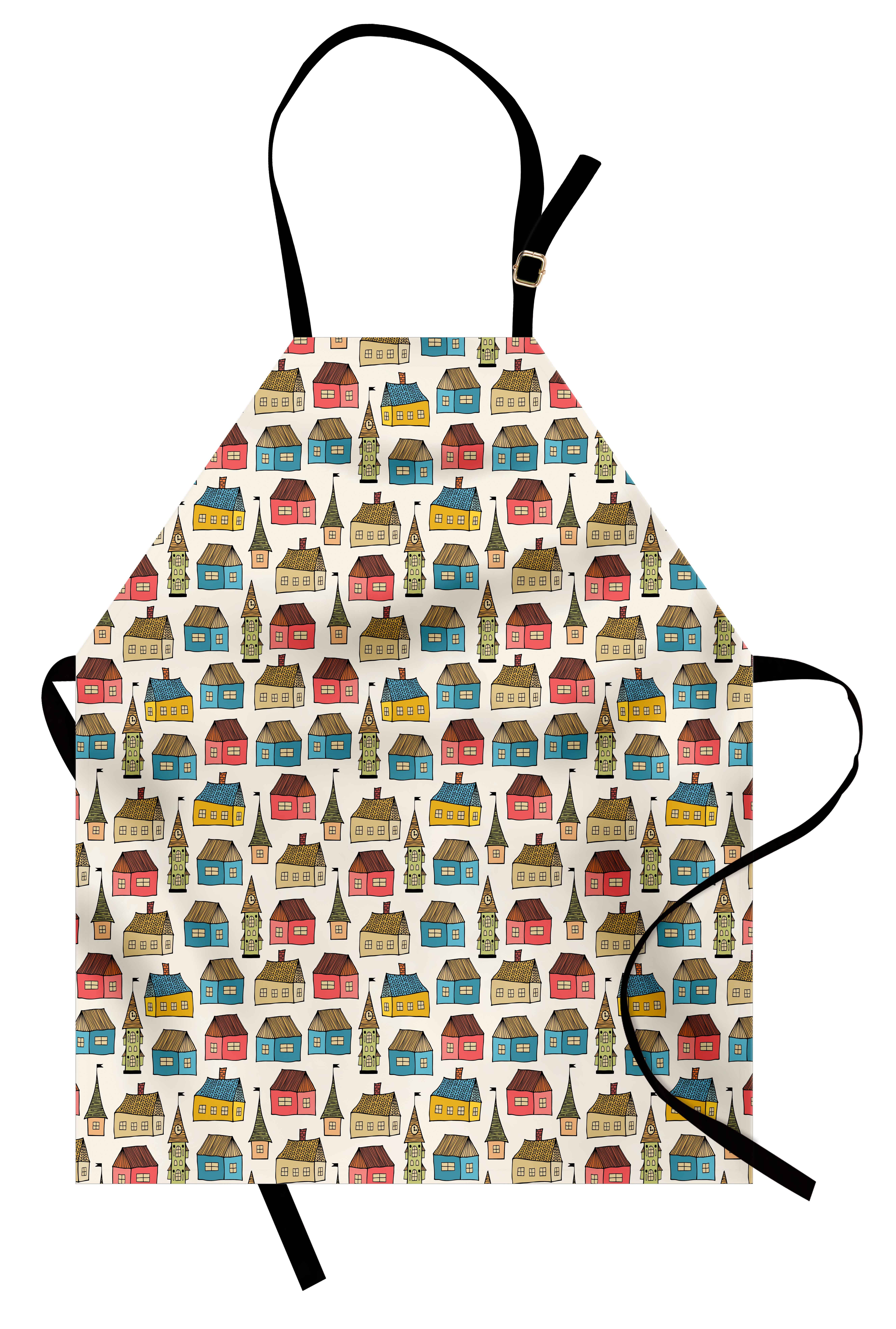 Dutch Apron Hand Drawn Houses Cartoon Dutch Town Abstract Sketch Style