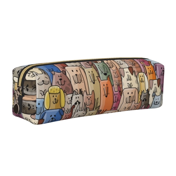 Fotbe Funny Dogs Family Estuche para Lápices de Cuero con Estampado, Estuche con Cremallera Resistente, Organizador Compacto y Elegante para Papelería