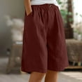thumbnail image 2 of Kvture Bermuda Shorts for Women Knee Length Wide Leg Summer Short Pants High Waisted Cotton Linen Short Plus Size Crop Pant Wine XXL, 2 of 6