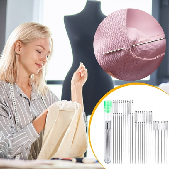 TOPRenddon 30PCS Large Eye Hand Sewing Needles - 3 Size Stainless Steel Needles for Quilting, Embroidery & Fabric Crafts in Storage Tube (40/50/61mm)