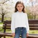 thumbnail image 4 of Crop Top Camisas de Manga Larga para las Mujeres Color Sólido Fleece Elástico de Manga Larga Puño Plegado Cuello Dulce Y Adorable Camisas de Niños para Niños Camisas de Manga Larga para Niños, 4 of 6