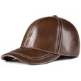 thumbnail image 1 of Brown Baseball Cap Men Real Leather Snapb-ack Cowskin Autumn Winter Adjustable Golf Dad Hat, 1 of 3
