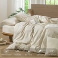 thumbnail image 5 of MooMee Gingham Duvet Cover Set Queen 100% Washed Cotton Linen Like Textured Breathable Lightweight 3-Piece (Almond Milk Grey, 90"x90"), 5 of 8
