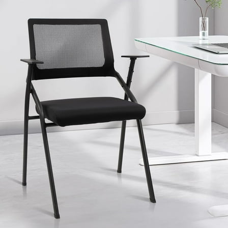 THJTDH Stackable & Foldable Office Chairs with Ergonomic Lumbar Support and Thickened Seat Cushion, Folding Mesh Fabric Reception Guest Chair for School Church Conference Waiting Room Black (1pk)