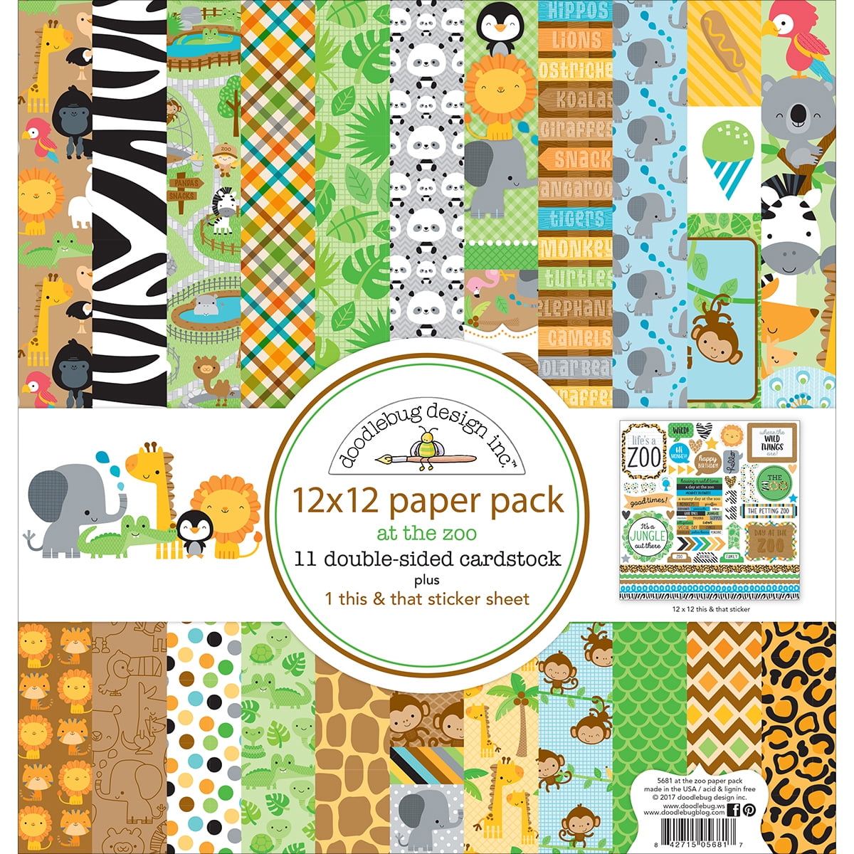 Set of 2 Zoo Themed 12 x 12 scrapbook papers acid and lignin free