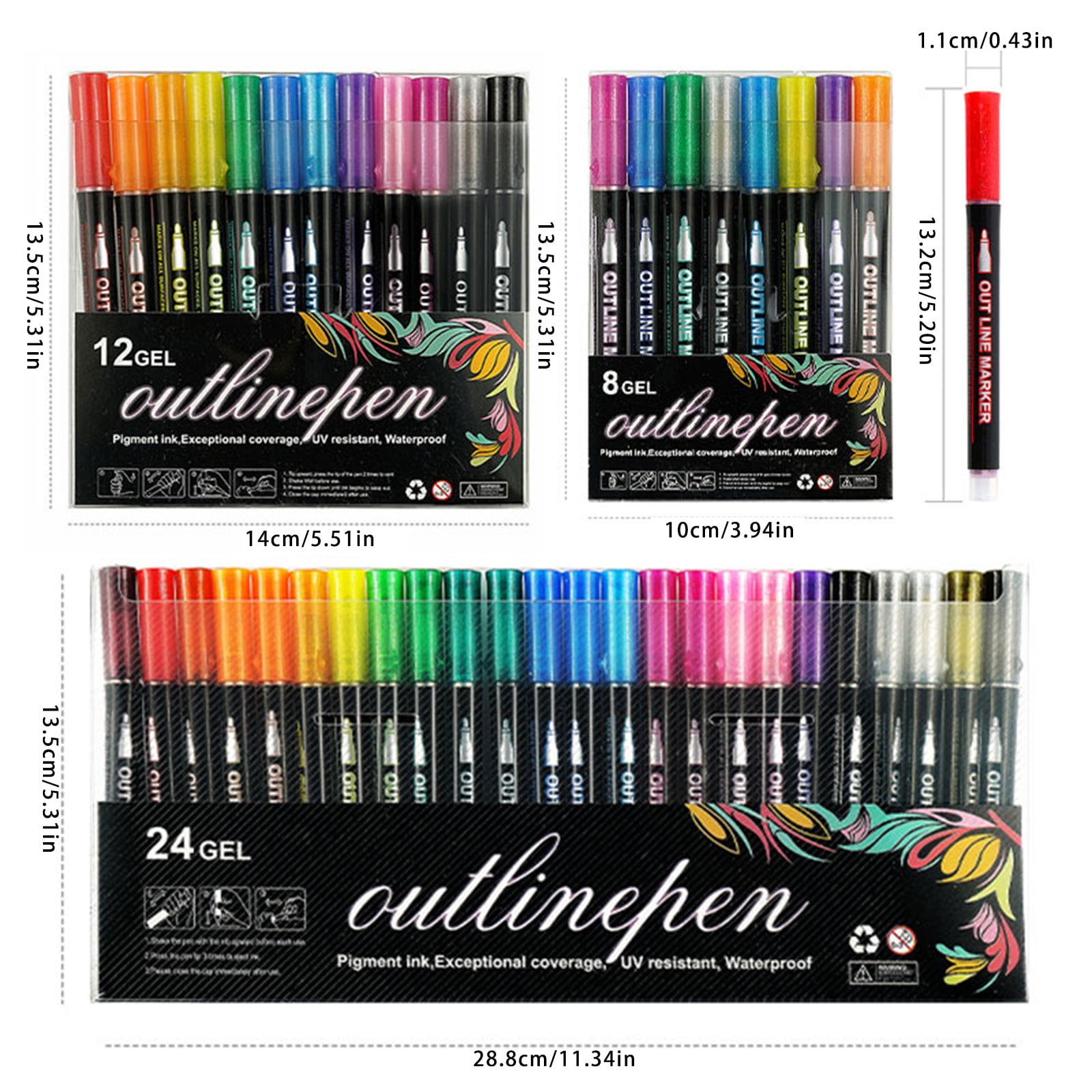 Marker Pen Smooth Flowi Double Line Glittering Gel Pen For Drawing Writing On Multiple Surfaces Fade Resistant Art Tools