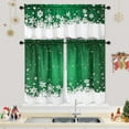 thumbnail image 2 of Christmas Kitchen Curtains, Green Velvet Cafe Curtains, Floral Snowflake Decoration, Thermal Insulated Room Darkening (26" W x 24" L, Set of 2), 2 of 7