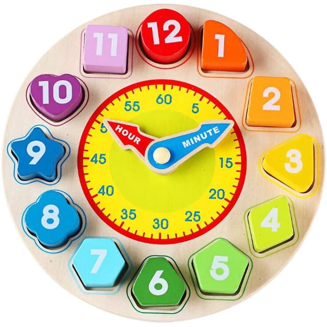 Time Clock Toy for Kids Wooden Time Learning Shape Sorting Color Game Montessori Early Education Math Set Kid Jigsaw Play Tool Preschool Toddler Puzzle Toy Gift for Boys Girls Birthday Age 3 4 5 6