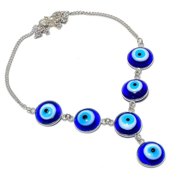 Natural Blue Evil Eye Gemstone 925 Sterling Silver Jewelry Necklace 18"