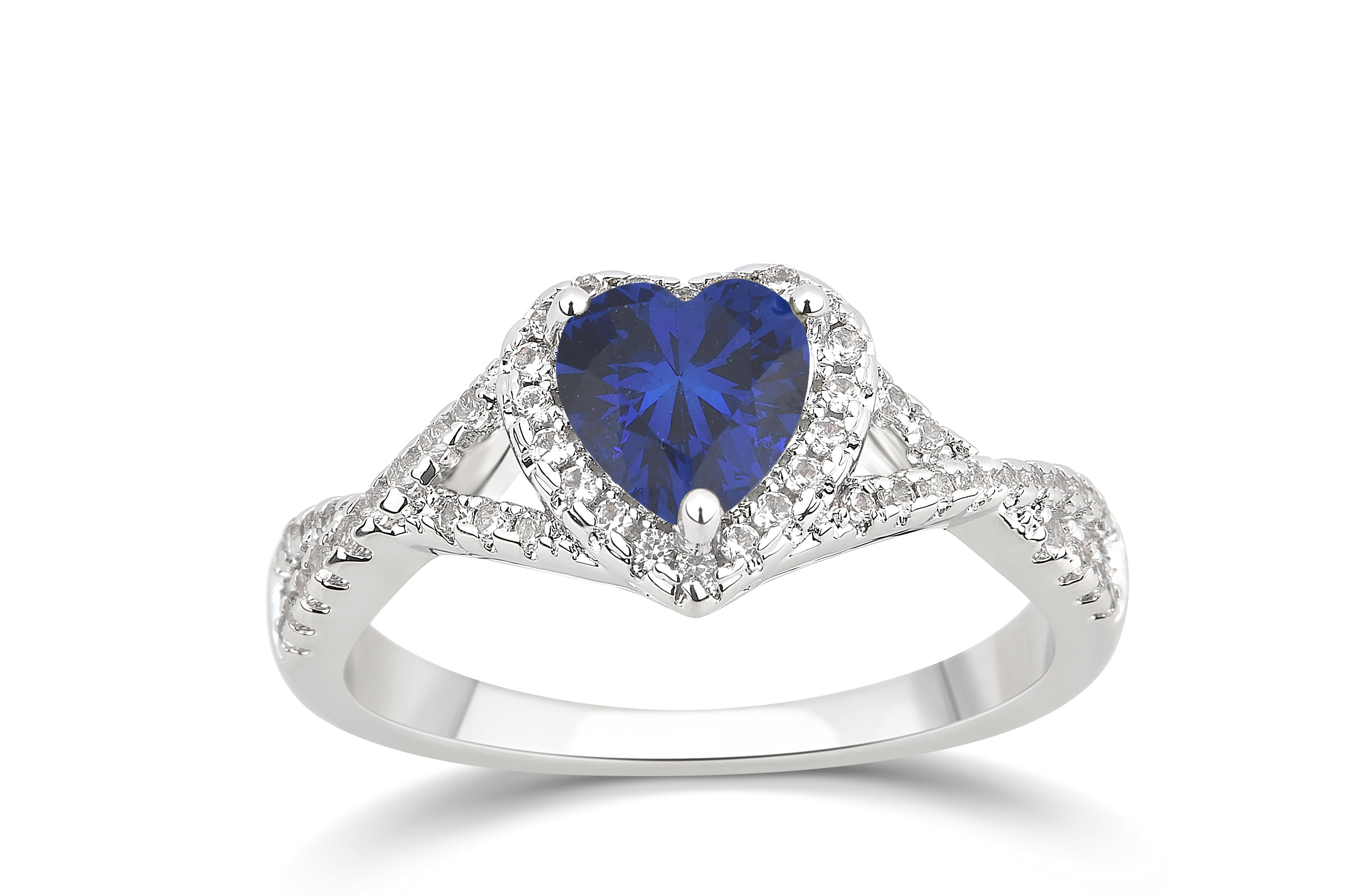 Arista Arista Created Blue Sapphire and White Sapphire Fashion Heart Engagement Ring in Silver