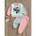 thumbnail image 2 of Suealasg 2Pcs Toddler Baby Girls Fall Clothes Long Sleeve Round Neck Letters Print Sweatshirt Sweatpants 1T 2T 3T 4T 5T 6T Little Girls Autumn Contrast Color Outfits, 2 of 7