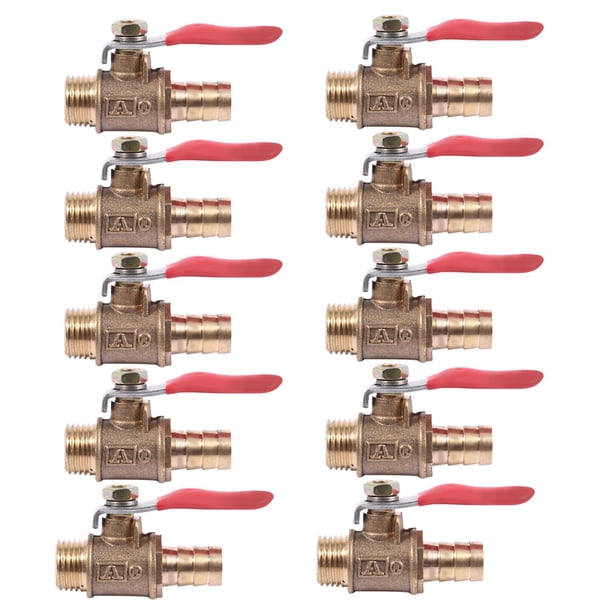 10 Piezas 10 mm x 1/4 Pulgada PT Rosca Macho Puerto Completo Palanca Manija Manguera Barb Válvula de Bola de Latón