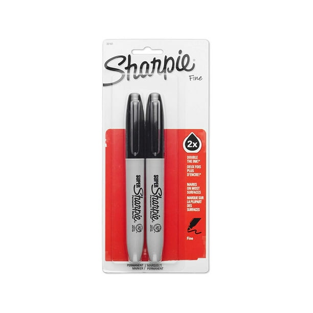 Sharpie Super Permanent Markers, Fine Point, Black Ink, 2Count