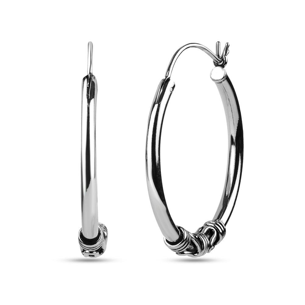 LeCalla 925 Sterling Silver Light Weight Click Top Balinese Hoop Earrings Fine Jewelry for Teen and Women 25MM