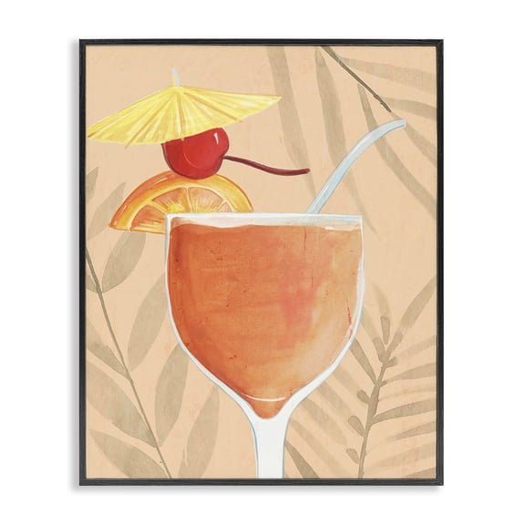 Stupell Industries Coastal Tropical Cocktail with Fruit Black Framed Giclee Art, 11 x 14, by Annie Warren