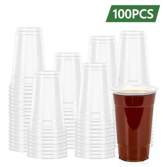 100 PCS 30 oz Clear Plastic Cups, Reusable & Recyclable Disposable Cups for Parties, Events, Beverages