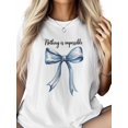thumbnail image 3 of Women's T-Shirt Blue Bow Nothing Is Impossible Short Sleeve Casual Tee Classic Crew Neck T Shirt for Women White, L, 3 of 7