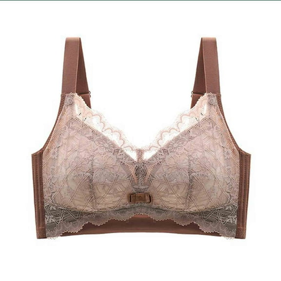 ATOYSOY Women's Plus Size Everyday Bra Wireless Floral Lace Breathable Push Up Underwear Smoothing Comfort Bra Support Full Coverage Bra Beige 34B