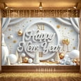 thumbnail image 5 of Gold White Theme Happy New Year Banner Elegant Design New Year Banner Decorative Ornaments Champagne Glass Elements Celebration Banner for New Year Party Holiday Celebration Indoor Decoration, 5 of 9