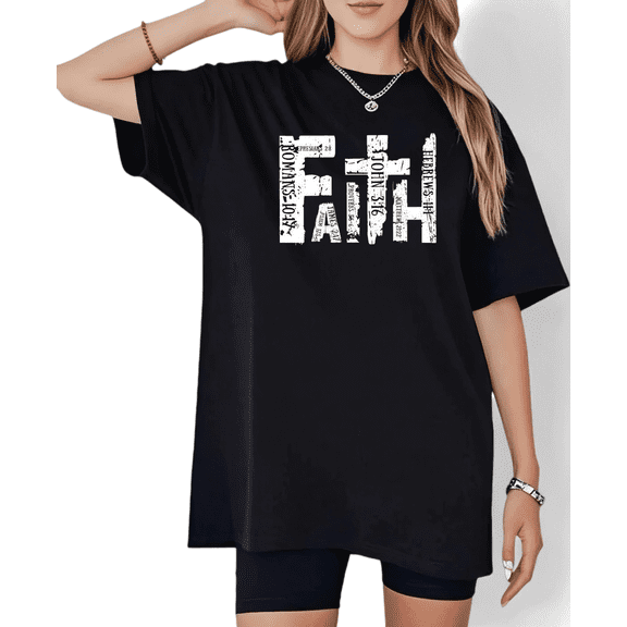 Black Faith Bible Verses Distressed T-Shirt Christian Faith Religious Belief Inspirational Message Casual Wear Tops S-5XL