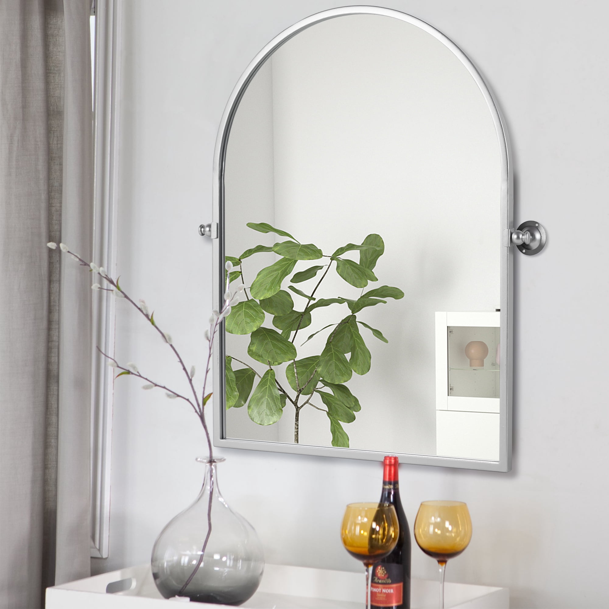 Arched Wall Mirror Small Arch Mirror Wall-Mounted Mirror 36"x24",Sliver,Iron