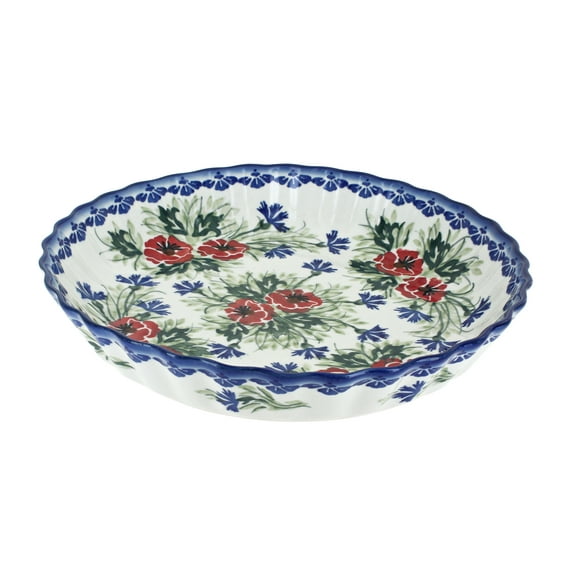 Blue Rose Polish Pottery Cherry Red Bouquet Pie Plate