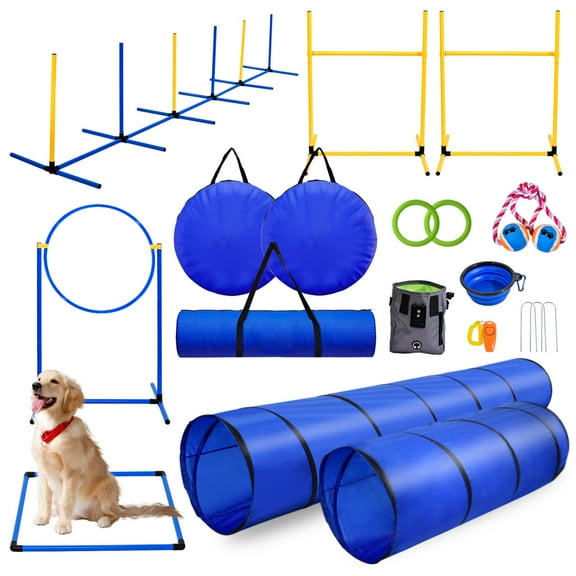 Hemousy Dog Agility Training Kit with Tear-Resistant 2 Tunnels, Adjustable Jumps Poles Storage Bag