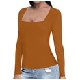 thumbnail image 2 of Womens T Shirts Solid Color Casual Fashion Sexy Squaret Shirt Brown Summer Shirts Tops XL, 2 of 5