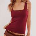 thumbnail image 4 of Womens Square Neck Fitted Tank Tops Double Layer Seamless Slim Fit Shirts 2025 Basic Spring Summer Red M, 4 of 7