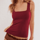thumbnail image 4 of Camisetas Sin Mangas Ajustadas con Cuello Cuadrado para Mujer, de Doble Capa, Sin Costuras, Ajustadas, Básicas, -Verano 2025 Rojo XL, 4 of 9