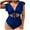 Blue, variant on Womens One Piece Swimsuit Ruched Tummy Control High Cut Backless V Neck Bathing Suits Swimwear